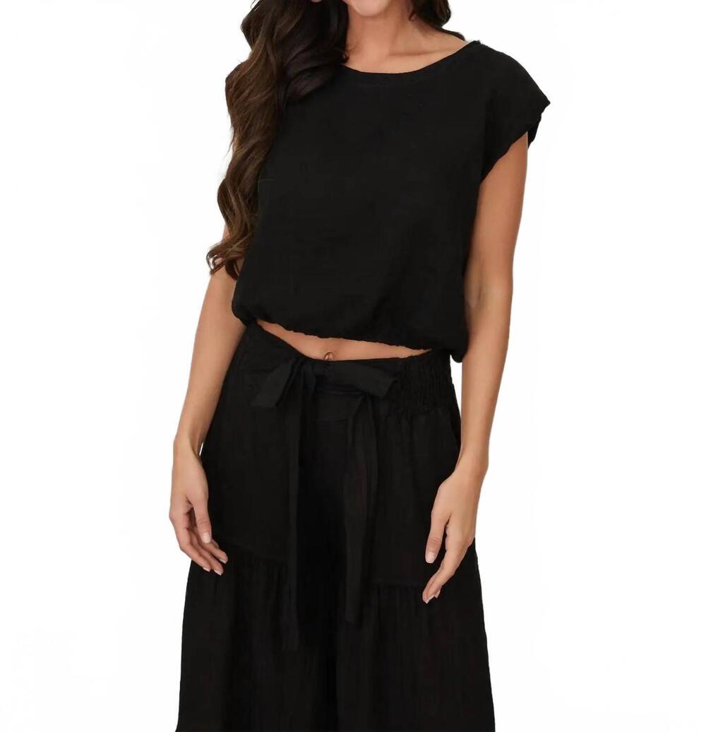 NEW MILIO MILANO cropped linen blouson top in black